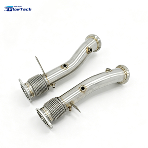 <b>Polished</b> High Flow 304 Stainless Steel Downpipe for BMW 7 Series G12 M760i 6.6T V12 Twin Turbo Racing - Product Image 2