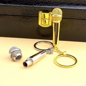 Creative Souvenir Gifts 3D Metal Microphone Shape <b>Keychain</b> Can Open Put Note Into the Mike Gold Silver Color Keyring - Product Image 5