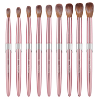 Ensemble de pinceaux à ongles en acrylique Kolinsky de qualité supérieure, 9 tailles, rose bonbon, manche en métal cristal, outils professionnels de manucure et de nail art