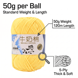 Hilo de Algodón de Leche de 5 Capas Directo de Fábrica, Hilo Suave <span class=keywords><strong>para</strong></span> Tejer a Mano y Crochet, 50g por Ovillo <span class=keywords><strong>para</strong></span> Amigurumi y Mantas - Product Image 2