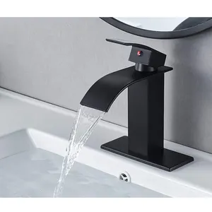 Mélangeur de robinet de lavabo cascade de lavabo en acier inoxydable noir