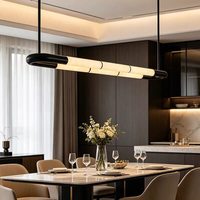 Lustre design en métal et albâtre espagnol, bande LED longue, noir italien 3000K, pour restaurant, hall d'hôtel, bureau de vente, comptoir de bar
