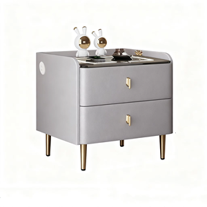 Mesita de noche de madera maciza-Gabinete de almacenamiento de dormitorio de lujo moderno minimalista con parte superior de piedra-Estantería compacta - Product Image 1