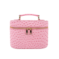 NOVOTE Trousse de Maquillage en Cuir Vintage à Motif Autruche avec Fermeture Éclair, Grande Capacité, Organisateur de Voyage, Sac de Toilette