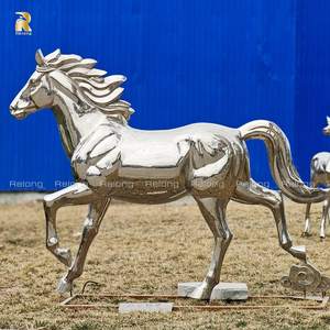 Rylong arte moderna di alta qualità in acciaio inox lucidato rampante scultura del cavallo per la piazza della città - Product Image 6