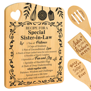 Ensemble de planches à découper en bambou pour la cuisine, 4 pièces, blocs de découpe rectangulaires avec design gravé, écologiques pour le chef à domicile - Product Image 1