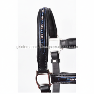 Xhorse − licol en cuir rembourré noir, bleu, perle, brillant, avec matériel en acier inoxydable et couture à double tranchant solide - Product Image 1