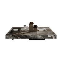 Table basse en marbre brun naturel de Venise, design carré à profil bas