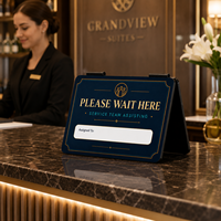 Présentoir de table pliant en acier robuste de 1,5 mm pour réception d'hôtel, avec marquage en feuille d'or, enseigne de bureau métallique haut de gamme