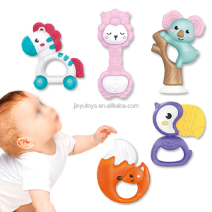 Lot de hochets et anneaux de dentition en silicone souple pour bébés, jouets sensoriels d'apprentissage, cadeaux pour bébés - Product Image 1