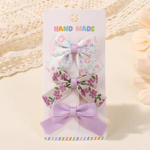 Pinzas para el pelo florales hechas a mano de encaje coreano, horquillas con lazo a cuadros de tela colorida para niñas y niños, accesorios para el cabello, joyería, 3 uds. - Product Image 2