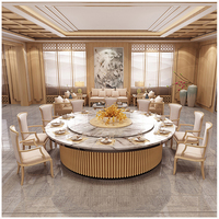 Grand ensemble de table à manger en marbre véritable rond, rotatif, automatique, mobilier commercial pour hall d'hôtel, restaurant, table en pierre frittée