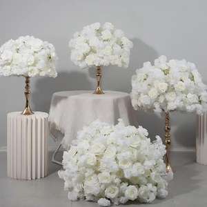 Décoration de mariage, anniversaire, banquet : grandes boules de fleurs blanches en cerisier et roses de 80/70/60/50 cm, décoration de table avec vases et porte-bougie - Product Image 3