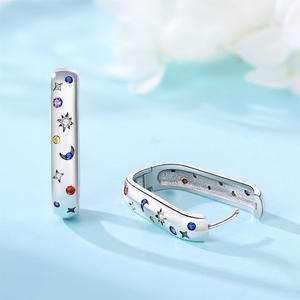 Nouvelles boucles d'oreilles en forme de U en laiton blanc, thème ciel étoilé éblouissant, exclusivement pour femmes - Product Image 3