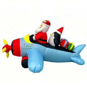 Décoration gonflable de Noël extérieure de 2,4 m : Père Noël en <span class=keywords><strong>avion</strong></span> avec pingouin et cadeau, éclairage LED, pour fêtes de fin d'année - Product Image 3