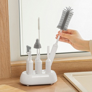 6 Pieces Per Set Baby Milk <b>Bottle</b> Cleaner with Silicon Stainless Steel <b>Brush</b> for Water <b>Bottle</b> Long Handle <b>Bottle</b> <b>Brush</b> Kitchen - Product Image 1