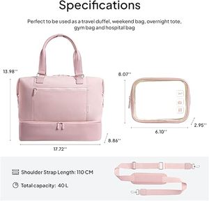 Sac de <span class=keywords><strong>voyage</strong></span> pour femme, sac de week-end 40L approuvé par les compagnies aériennes, avec compartiment à chaussures et poche étanche pour articles mouillés - Product Image 3