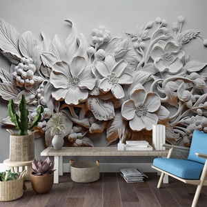 Carta da Parati 3D con Scultura Floreale in <span class=keywords><strong>Gesso</strong></span> per Soggiorno - Product Image 1