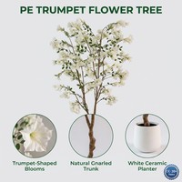 Arbre artificiel d'olivier de 150 cm, fleurs en soie PE blanches, tronc torsadé réaliste, pot en céramique, personnalisable OEM, pour intérieur/extérieur, maison, hôtel