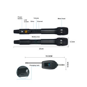 Micrófono Inalámbrico Portátil UHF de 100 Canales, Dinámico, de Metal, para Exteriores, <span class=keywords><strong>con</strong></span> <span class=keywords><strong>Pantalla</strong></span> LCD y Control de Reverberación - Product Image 6