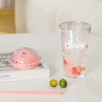 Mug en verre pour femme avec paille, motif fleurs de cerisier d'été, très élégant, tendance, résistant aux hautes températures, moderne