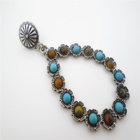 Nouvelles boucles d'oreilles pendantes en alliage de zinc plaqué argent antique, style vintage, motif goutte d'eau et fleur turquoise