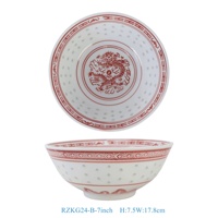 Bol en porcelaine à motif de dragon rouge traditionnel chinois, résistant à l'huile, lavable en machine, RZKG24-B-4-4.5-6-7-8-9 pouces