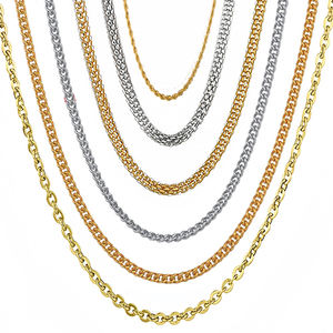 Chaînes <span class=keywords><strong>en</strong></span> acier inoxydable <span class=keywords><strong>en</strong></span> vrac |   Chaîne <span class=keywords><strong>en</strong></span> acier inoxydable plaqué or 18 carats PVD, hypoallergénique, imperméable, sans ternissement, pour la fabrication <span class=keywords><strong>de</strong></span> bijoux - Product Image 1