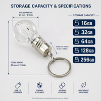 Flash Drive USB 2.0 Bentuk Bohlam Lampu dengan Logo Custom, Plastik Baru 8GB/16GB/32GB/64GB/1TB untuk Hadiah Promosi Kreatif
