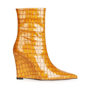 Bottines à talon compensé épais et bout pointu avec imprimé pierre, fermeture éclair, talon haut, bottes courtes d'hiver tendance pour femme, grande taille 45 - Product Image 5