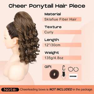 Extension de cheveux en queue de cheval Cheer, 14 pouces, bouclée, résistante à la chaleur, fibre inflammable, extension de queue de cheval pour la danse de compétition, couleur chaud moka foncé - Product Image 2