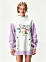 Sweat-shirt à col montant pour femme, style streetwear, longueur allongée, avec logo brodé personnalisé, hauts décontractés