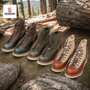 British Style Retro Work <strong>Clothes</strong> and High-Top Leather <strong>Boots</strong> for Men Genuine Leather Lining for Hunting - Product Image 1