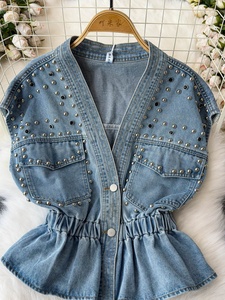<span class=keywords><strong>Gilet</strong></span> en jean pour <span class=keywords><strong>femme</strong></span>, style décontracté, orné de perles, <span class=keywords><strong>sans</strong></span> manches, haut de gamme, pour le printemps - Product Image 2