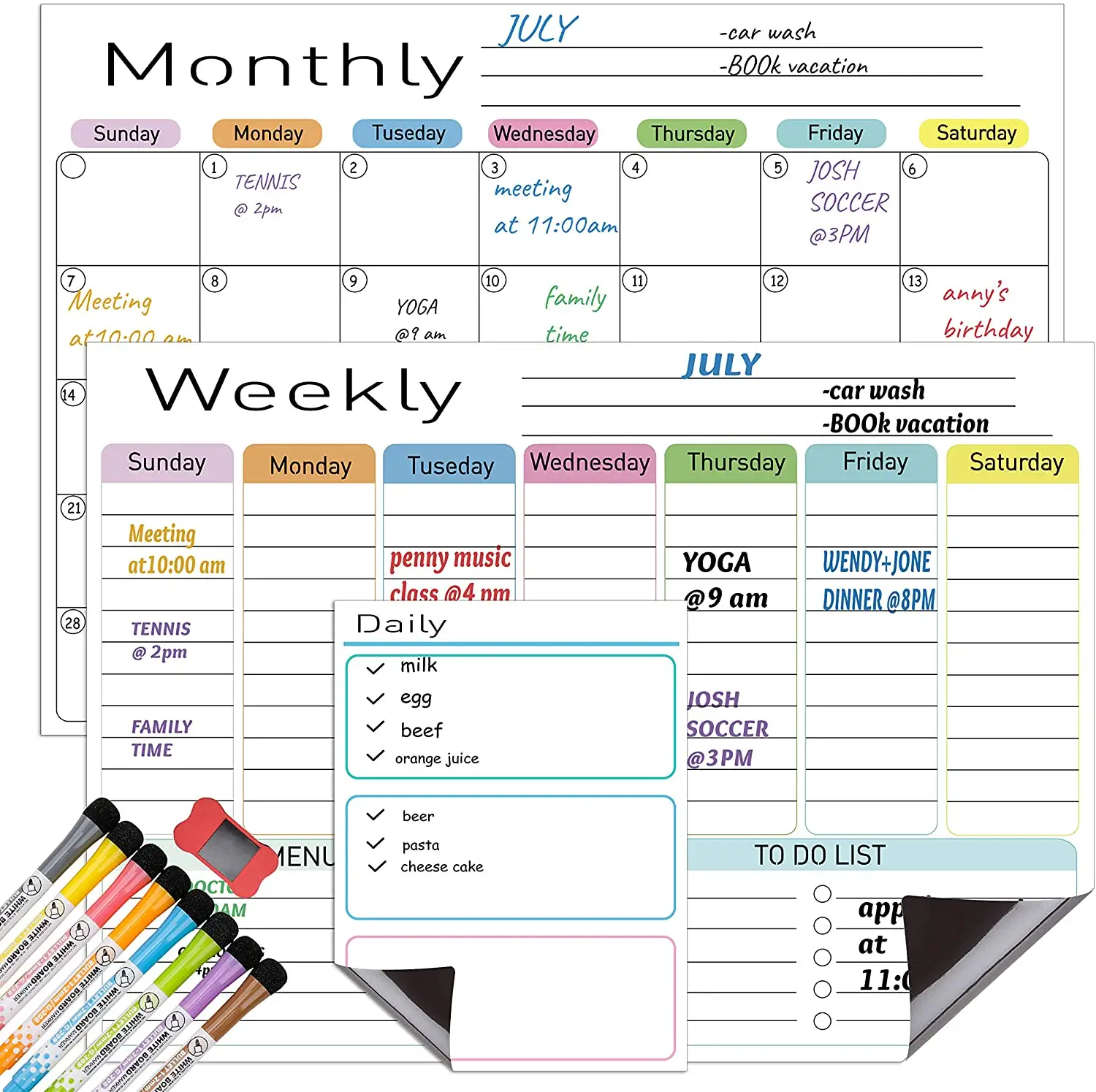 Monthly Weekly Organizer Fridge Family Calendar Dry Erase White Board For Kid