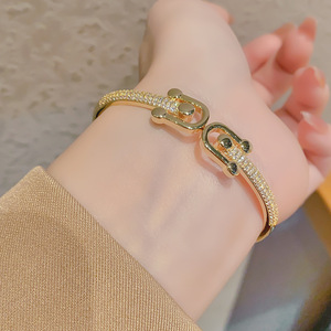 Double Headed U Shape Zircon Cuff <b>Bracelet</b> Gold And Silver Plated <b>Copper</b> Unisex Fashion Jewelry Geometric Design - Product Image 2