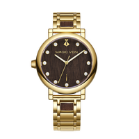 Montre unisexe Magic Vein Venture Collection, dôme doré, bois de noyer, finition dorée, cadran de 40 mm, cristal Ronda, tendance pour homme