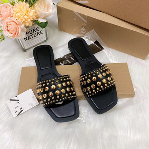 Sandalias Planas Decorativas con Tachuelas Metálicas, Modernas, Combinables con Todo, Nuevas y Populares, para Uso Diario, con Punta Cuadrada, para <span class=keywords><strong>Mujer</strong></span> - Product Image 3