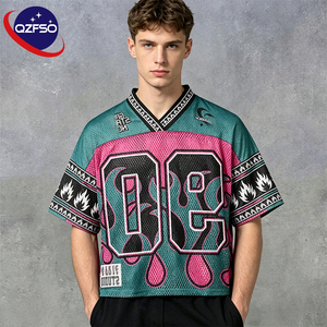 QZFSO Custom Hip Hop Vintage Sublimation Soccer T Shirt American Football Uniform <b>Top</b> Rhinestone Mesh Fabric Rugby Sport Jersey - Product Image 1