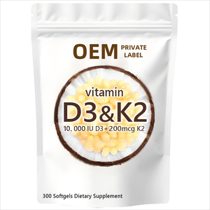 Stock prêt Capsule de gélule végétalienne 10000 UI + 200 Mcg Supplément de vitamine D3 K2 Vitamine Huile de noix de coco 2-1 Santé du système immunitaire naturel - Product Image 1