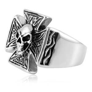 yunnique Skull <b>Ring</b> <b>Titanium</b> Steel Cross Design Men's Fashion Jewelry Gift Silver Color Geometric Pattern - Product Image 3