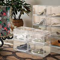 Conteneurs organisateur empilables pliables en plastique PET transparent bacs de rangement de boîte transparente avec couvercles pour vitrine de chaussures de baskets