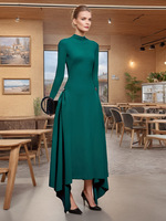 AELESEEN Robe longue élégante mi-longue style européen et américain, col montant, taille haute, coupe ample, pour femme de bureau, nouvelle collection 2025, plissée irrégulière