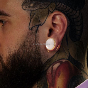 Evorte Personalizado <span class=keywords><strong>6</strong></span>-30mm Acero Inoxidable 316L Bañado en Oro Ópalo Túneles y Plugs para Oreja Negro Blanco Expansores Colgantes - Product Image 5