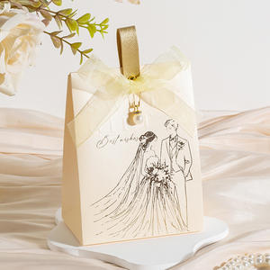 กล่องกระดาษสำหรับขนมธีมงานแต่งงานพร้อมริบบิ้นและไข่มุกเจ้าสาวและเจ้าบ่าวกล่องกระดาษห่อของขวัญ - Product Image 5