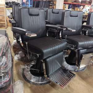 Modern Barber Chair Hydraulic Salon Styling Chair Black PU Leather Round Base Adjustable <b>Footrest</b> Barber Shop Furniture - Product Image 5