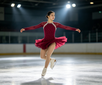 Robe de patinage artistique bordeaux à manches longues, dos découpé, jupe ornée de strass, pour enfants et filles, compétition et performance sur glace