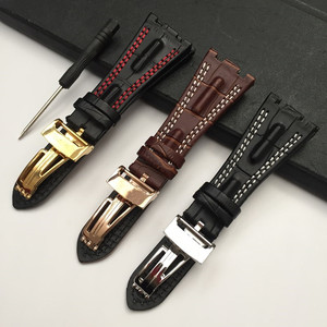 สายนาฬิกาหรูหรา กันน้ำ แบบมีรอยบาก ปรับได้ ตัวล็อคแบบสแตนเลสสีทอง สายยางนุ่มระบายอากาศ ขนาด 22 มม. - Product Image 6