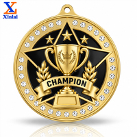 Médailles en Métal Personnalisées avec Strass Plaqué Or Champion Trophée Couronne Laurier Prix de Prestige