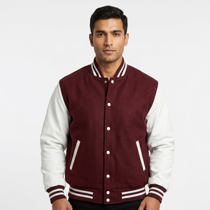 Blousons universitaires en toile personnalisés pour hommes, avec broderie chenille, manches en cuir, style bomber et design Letterman – Vente en gros - Product Image 1